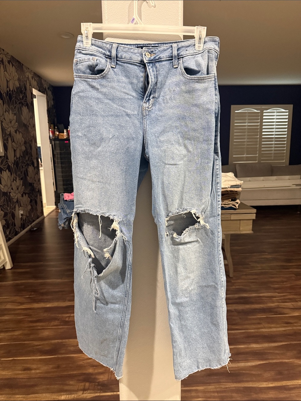 Hollister Light Blue Distressed Straight-Leg Jeans
